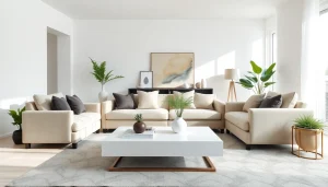 View luxury furniture Orange County in a modern living room setting with natural lighting.