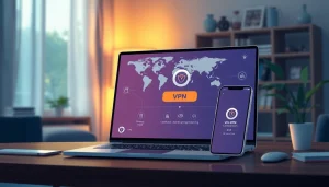 快连官网展示在现代家庭办公室中的安全且快速的 VPN 功能。