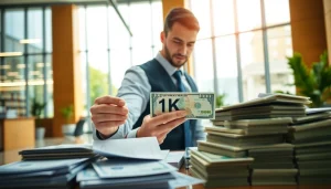 Menyetorkan 1k ke dalam akun bank di lingkungan perbankan yang modern.