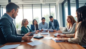 Engaging brainstorming session showcasing business growth insights in a modern office.