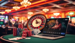 Exciting casino action at RR88 with roulette wheel, poker chips, and online gameplay interface.