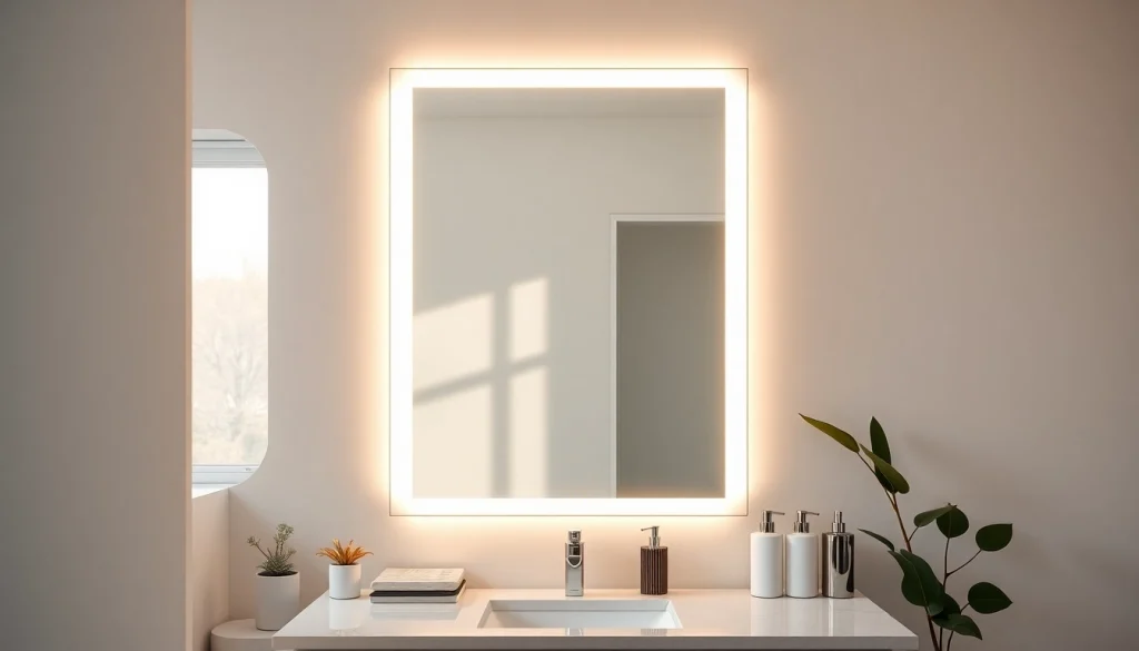 Illuminate your bathroom with a stylish mirror with Lights that creates an elegant atmosphere.