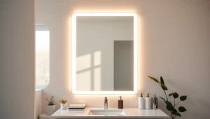 Illuminate your bathroom with a stylish mirror with Lights that creates an elegant atmosphere.