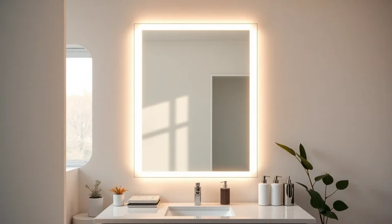 Illuminate your bathroom with a stylish mirror with Lights that creates an elegant atmosphere.