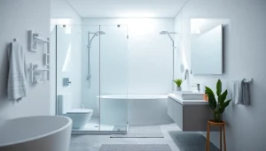 Duschkabine 90x90 komplett in einem modernen Badezimmer, stilvoll und hell gestaltet.