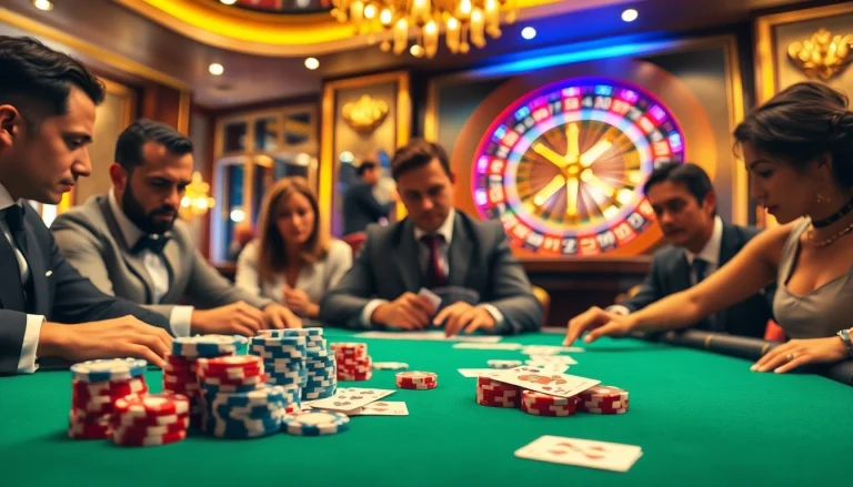 Experience the thrill of cm88 in a luxurious casino scene with intense poker action.