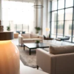 Sleek Illumination from modern lamps enhances a contemporary interior design space.