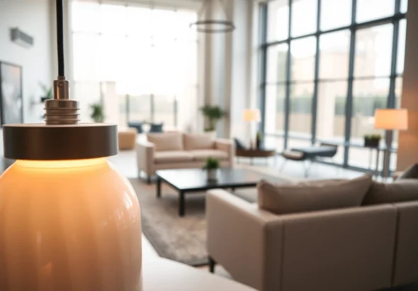 Sleek Illumination from modern lamps enhances a contemporary interior design space.