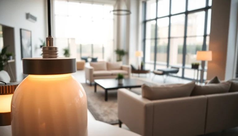 Sleek Illumination from modern lamps enhances a contemporary interior design space.