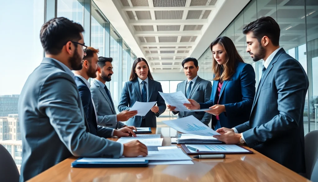 Corporate Tax Services in UAE depicted in a modern office with professionals analyzing financial documents.