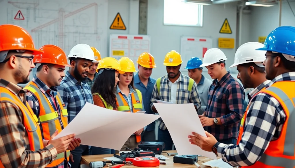 Showcasing construction workforce development through diverse professionals engaged in hands-on training.