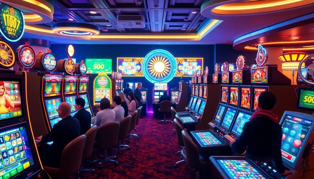 Play and win at jamuslot alternatif with exciting slot machines in a vibrant casino setting.