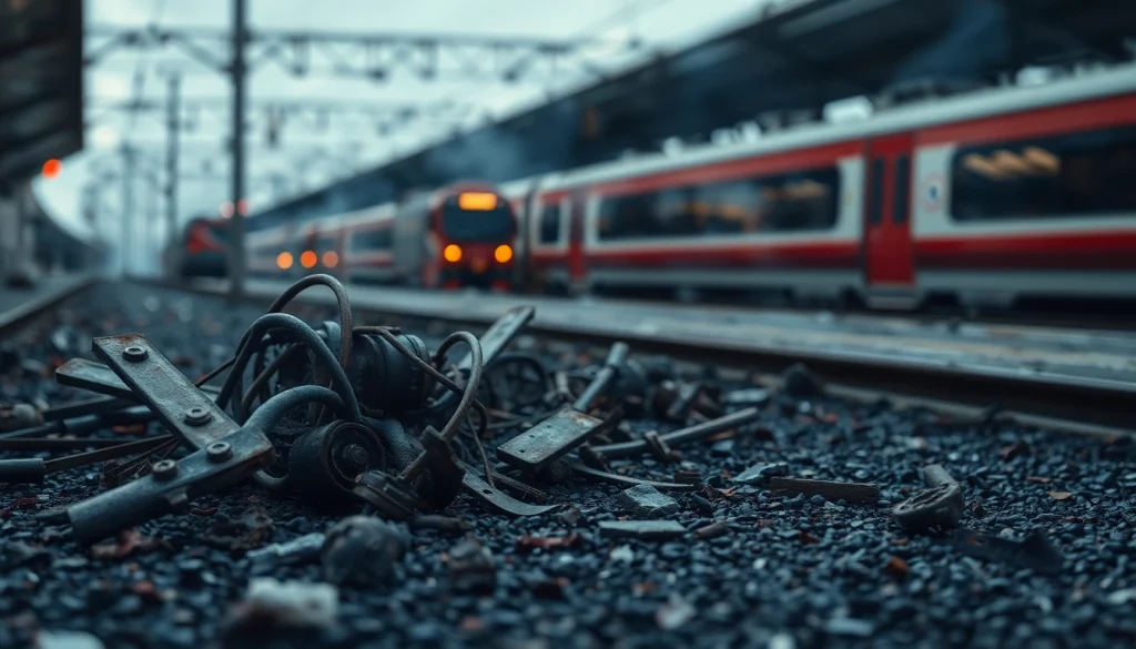 Spain train crash scene depicting fiery wreckage and first responders at the incident site.