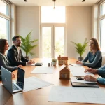 Start a residential architecture project with architects discussing plans in a bright meeting room.