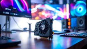 Karta graficzna prezentująca nowoczesny design w pełni wydajnym komputerze.