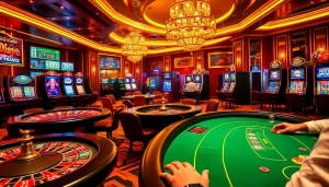 Vivez l'excitation du casino en ligne France avec des jetons de poker colorés et des roues de roulette.