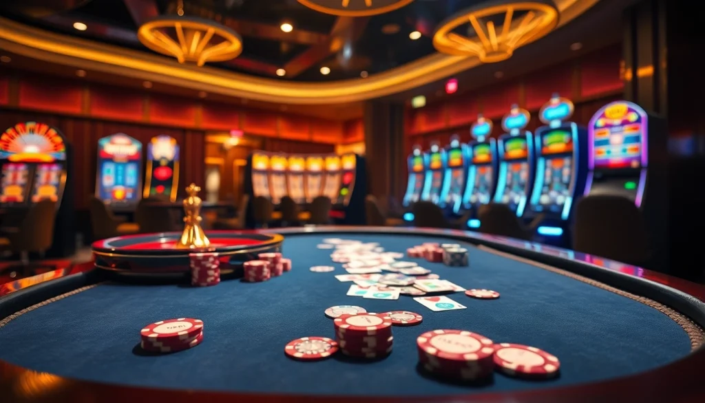 Experience the thrilling casino ambiance at TR88 with poker tables and slot machines.