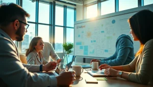 Dynamic meeting with the agencia hubspot team discussing marketing strategies and tools.