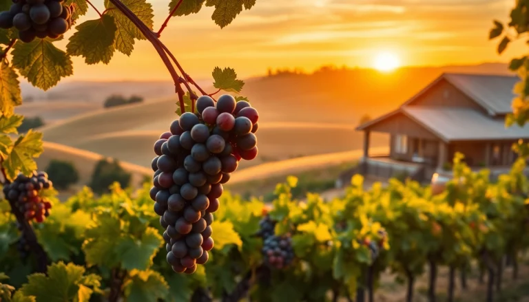 Visit Clarksburg ca wineries with picturesque vineyard views and ripe grape clusters.