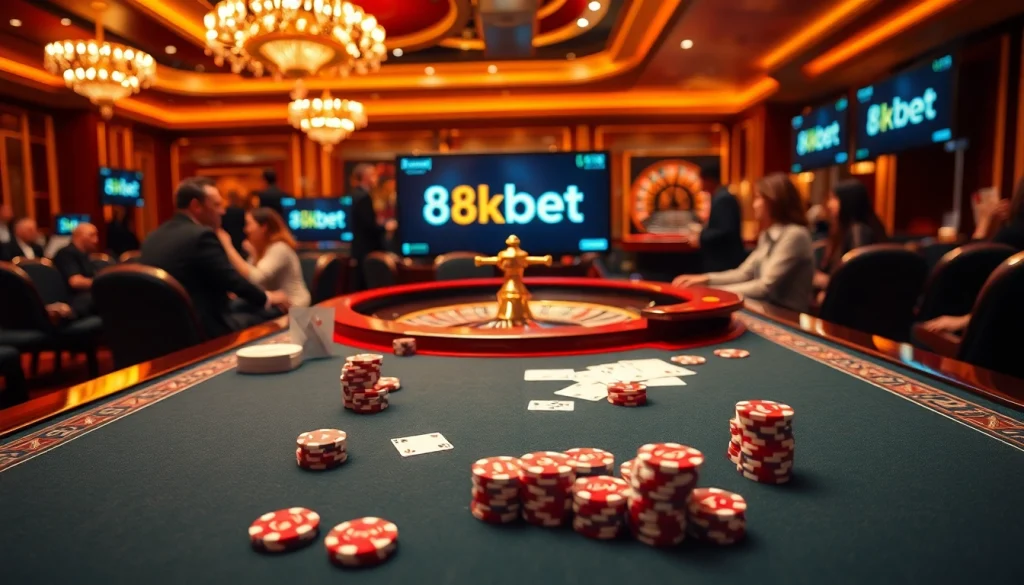 Experience thrilling gameplay at 8kbet casino with vibrant gaming tables filled with excitement.