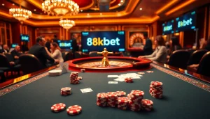 Experience thrilling gameplay at 8kbet casino with vibrant gaming tables filled with excitement.