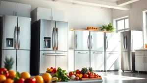 Explore refrigerator sales with a professional display of modern kitchen appliances in an inviting setting.
