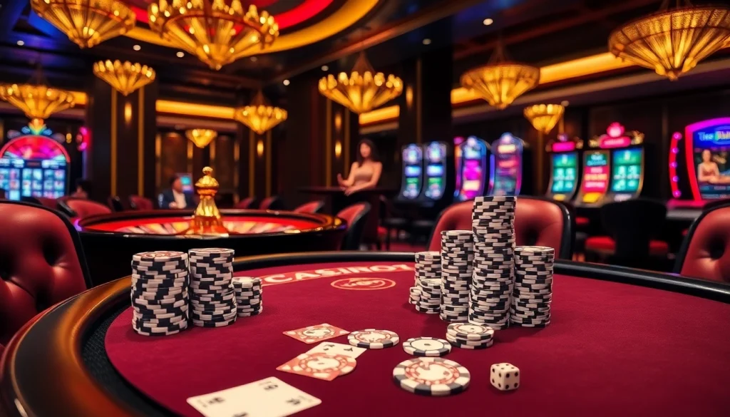 Expérience de jeu captivante dans un casino en ligne France avec des tables de poker, de la roulette et une atmosphère vibrante.